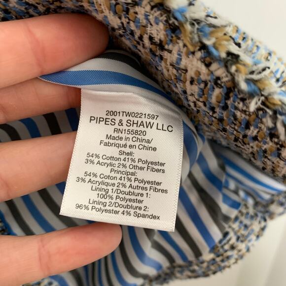 Veronica Beard Cedric Collarless Dickey Jacket Blue Tan Double Breast Womens 4 - Picture 14 of 16